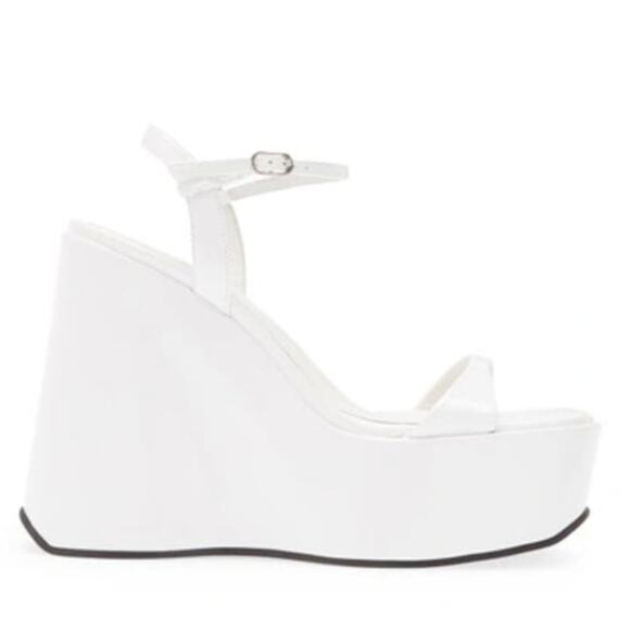JEFFREY CAMPBELL Exhilarate Platform Wedge Sandal 9.5 White Patent Heels Glam - Picture 2 of 10